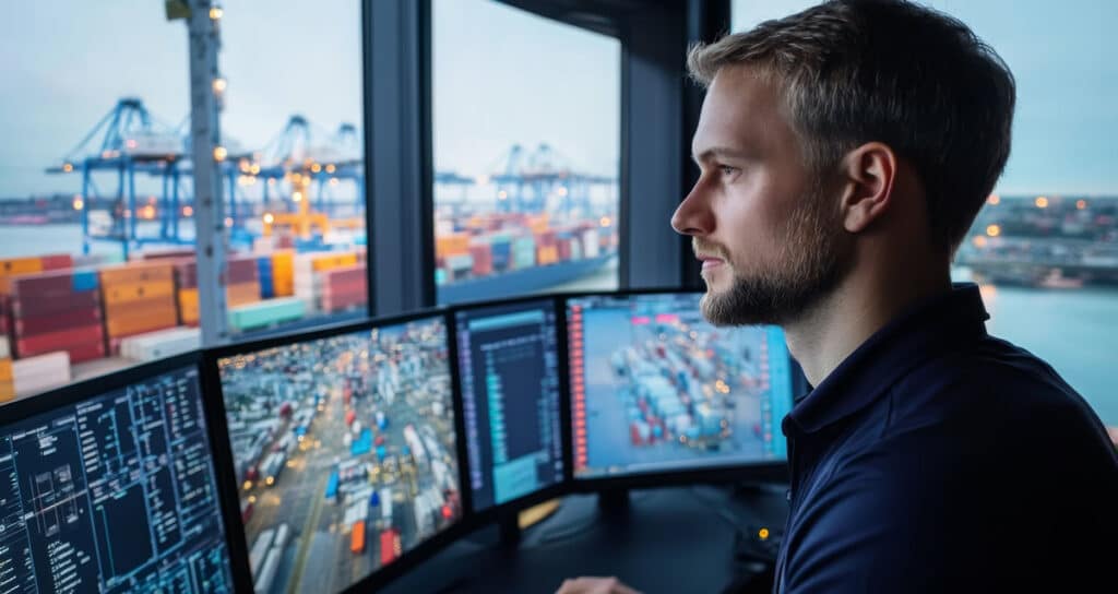 logistics manager monitoring real-time shipping